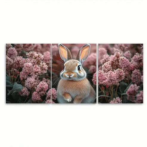 3pcs Pink Floral Bunny Illustration Wall Art Canvas Unframed - High Quality Print 100% Australian Made Wall Canvas