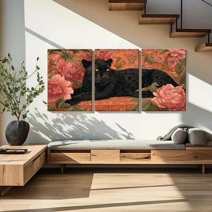 3pcs Black Panther Floral Background Artistic Metal Print Ready to Hang Art - Bella Home Decor