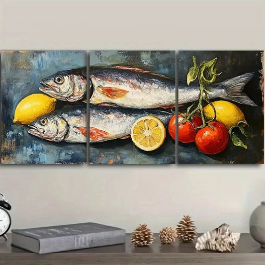 3pcs a whole fish on top Wall Art Set Canvas Framed 60x90cm - High Quality Print 100% Australian Made Wall Canvas Ready to Hang