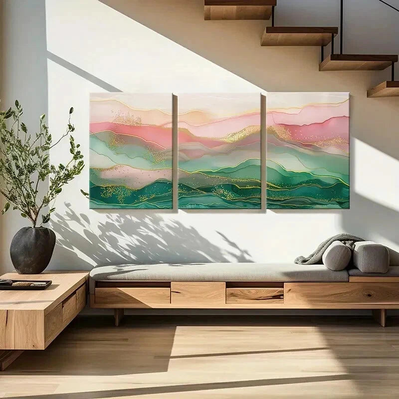 3pcs Abstract Landscape Art Elegant Wall Art Metal Print Ready to Hang Art - Bella Home Decor