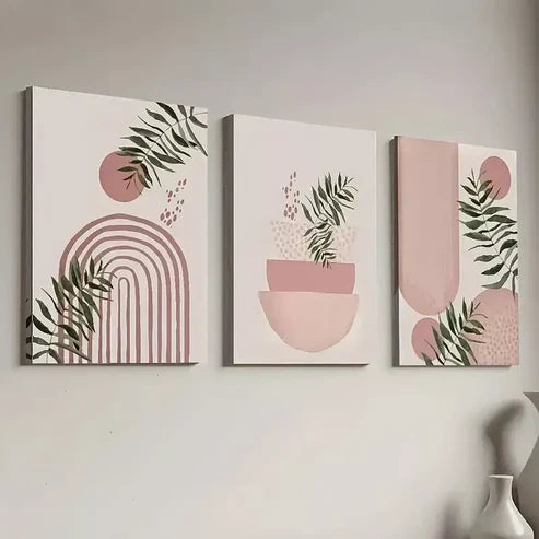 3pcs Geometric Line Art Featuring Natural Art Set Canvas Unframed - High Quality Print 100% Australian Made Wall Canvas