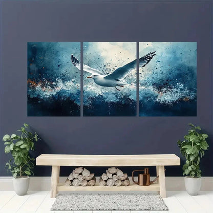3pcs Coastal Seagull Watercolor Art Prints Metal Print Ready to Hang Art - Bella Home Decor