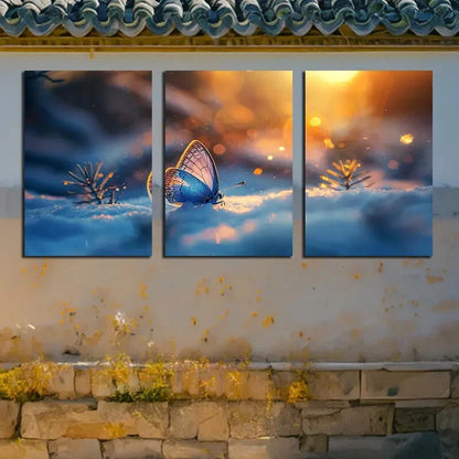 3pcs Butterflies in Snow Scene Metal Print Ready to Hang Art - Bella Home Decor