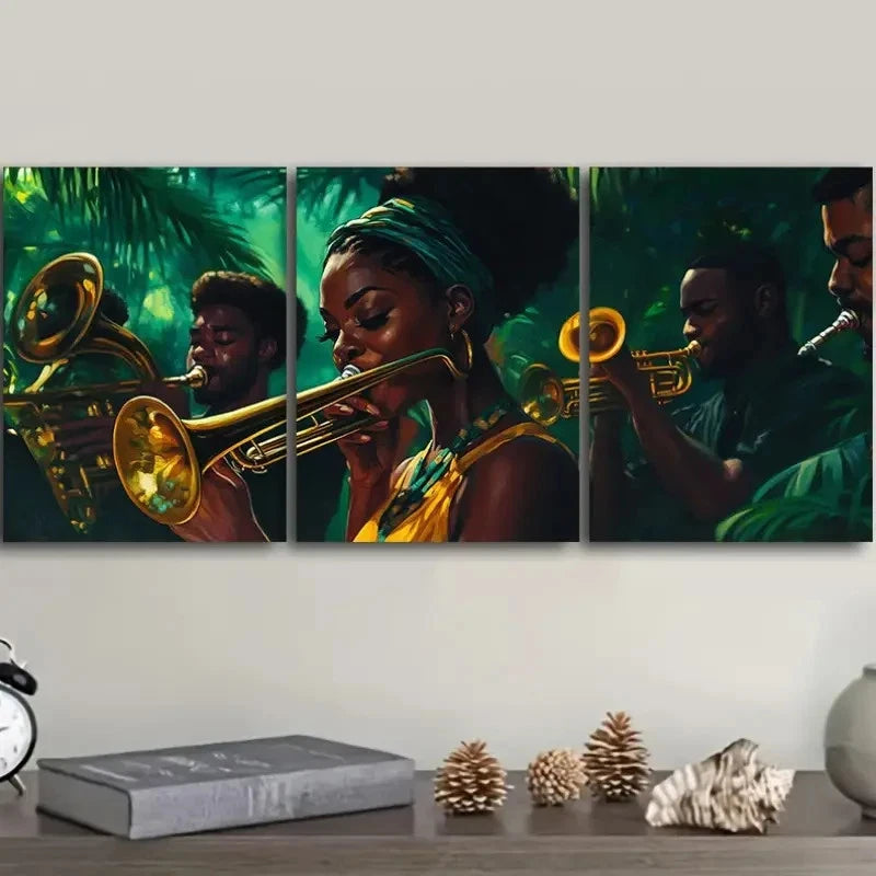 3pcs A Group of Black Jazz Musicians Metal Print Ready to Hang Art - Bella Home Decor