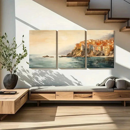 3pcs Cliffside Village Serene Waters Metal Print Ready to Hang Art - Bella Home Decor