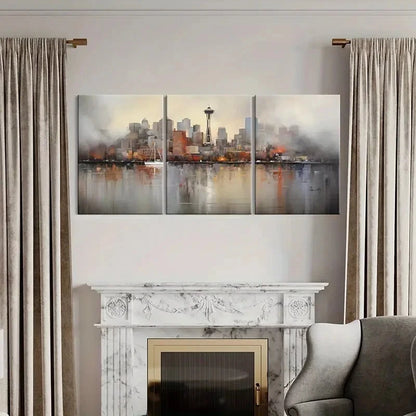 3pcs Abstract Cityscape Space Needle Metal Print Ready to Hang Art - Bella Home Decor