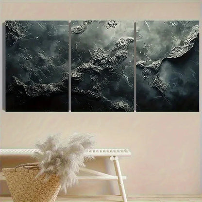 3pcs Fractured Black Stone Texture Wall Art Set Canvas Framed 50x70cm - High Quality Print 100% Australian Made Wall Canvas Ready to Hang - Bella Home Decor