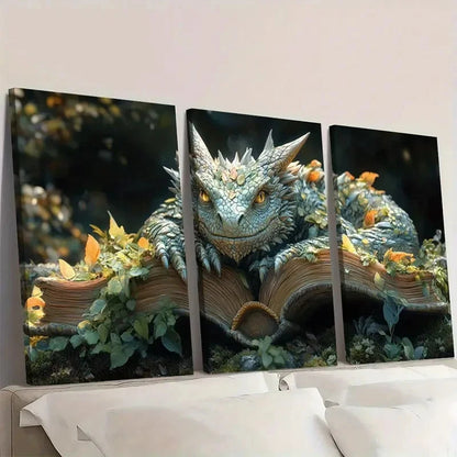 3pcs Books Dragons Canvas HI  Wall Art Set Canvas Framed 40x60cm - High Quality Print 100% Australian Made Wall Canvas Ready to Hang - Bella Home Decor