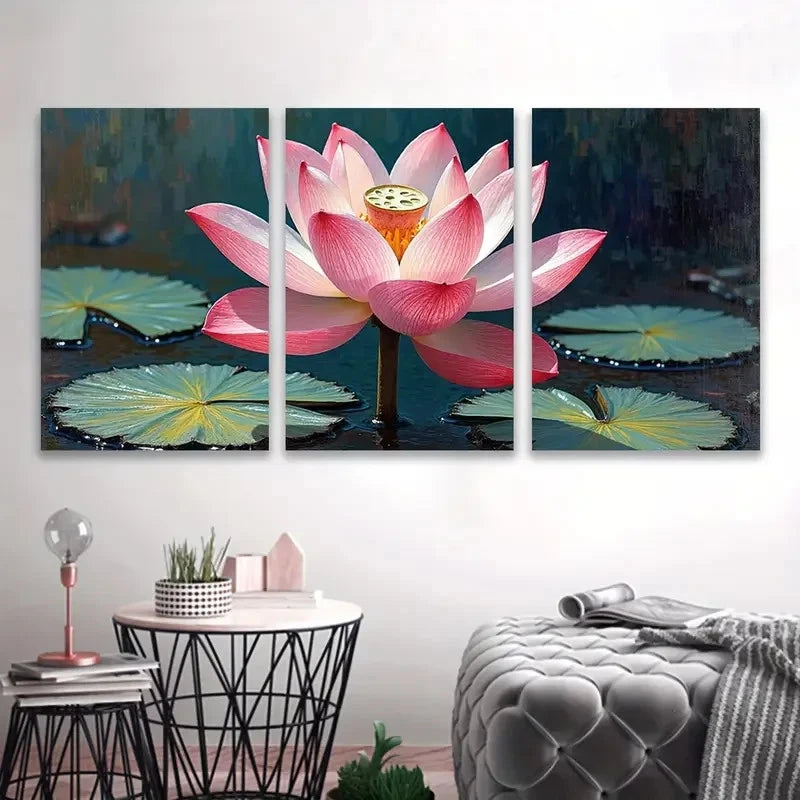 3pcs Pink Lotus Flower Paintings Wall Art Set Canvas Framed 60x90cm - High Quality Print 100% Australian Made Wall Canvas Ready to Hang