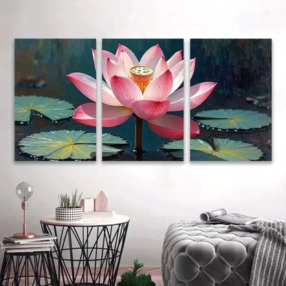 3pcs Pink Lotus Flower Paintings Wall Art Set Canvas Framed 60x90cm - High Quality Print 100% Australian Made Wall Canvas Ready to Hang