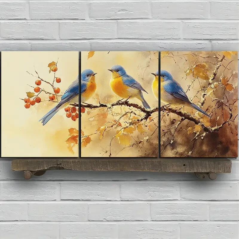 3pcs Bird on Branch Design Aesthetic Metal Print Ready to Hang Art - Bella Home Decor