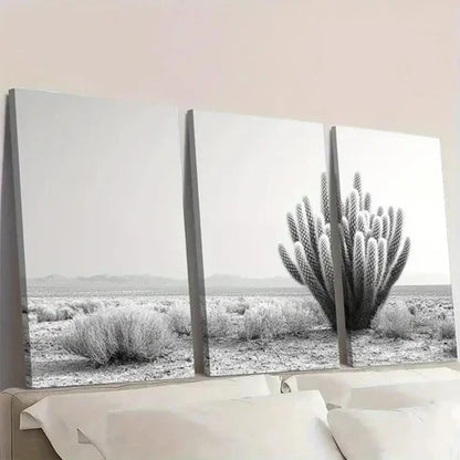 3pcs Black and White Cactus Southwest Desert Wall Art Set Canvas Unframed - High Quality Print 100% Australian Made Wall Canvas
