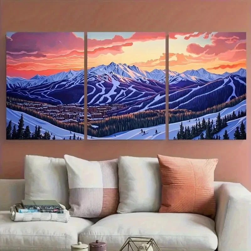 3pcs Breckenridge Travel with Snow-Capped Mountain Metal Print Ready to Hang Art