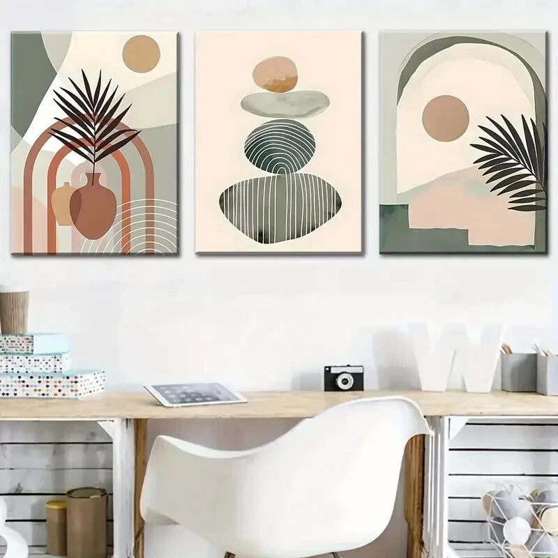 3pcs Abstract Geometric Line Plant Designs Wall Art Set Canvas Framed 40x60cm - High Quality Print 100% Australian Made Wall Canvas Ready to Hang - Bella Home Decor