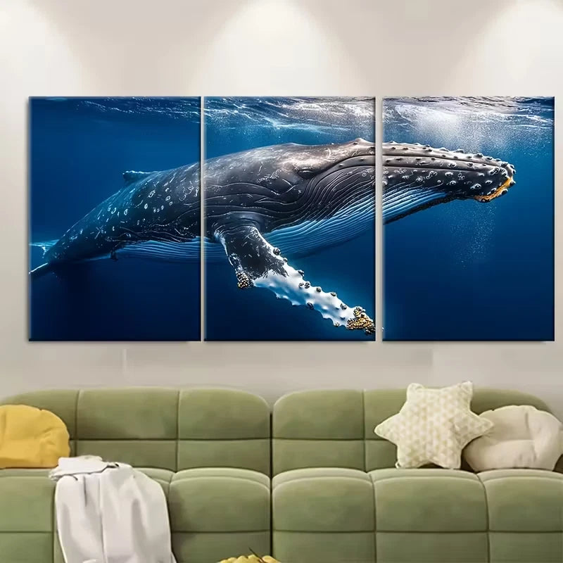 3pcs Playful Humpback Whale Metal Print Ready to Hang Art