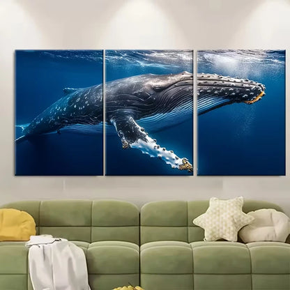 3pcs Playful Humpback Whale Metal Print Ready to Hang Art