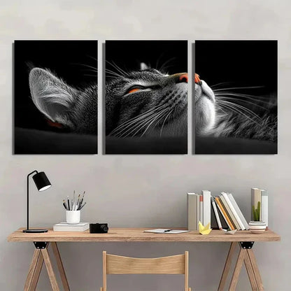 3pcs Black and White Whimsical Cat Wall Art Set Canvas Unframed - High Quality Print 100% Australian Made Wall Canvas - Bella Home Decor