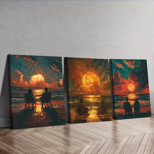 3pcs Romantic Couple Beach Sunset Painting Wall Art Set Canvas Unframed - High Quality Print 100% Australian Made Wall Canvas