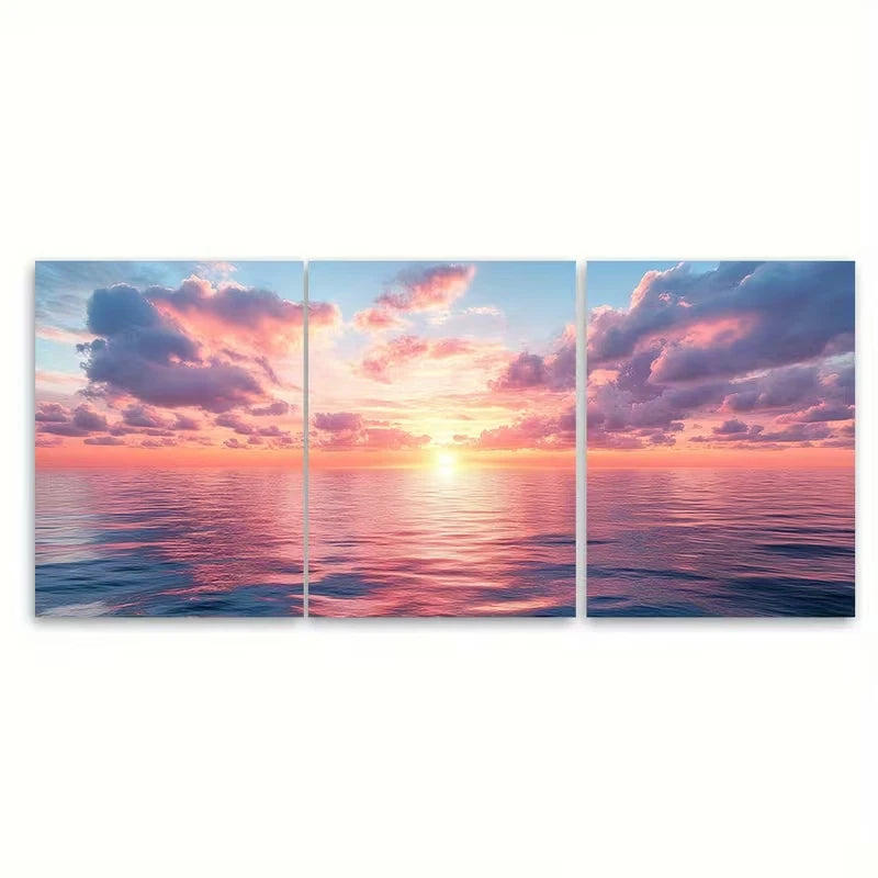 3pcs Sunrise Over Tranquil Seascape Metal Print Ready to Hang Art