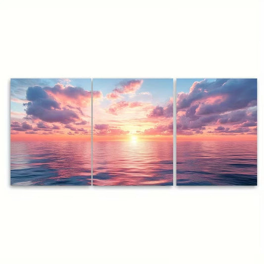 3pcs Sunrise Over Tranquil Seascape Metal Print Ready to Hang Art