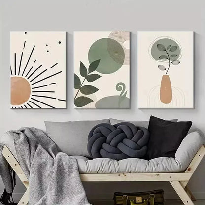 3pcs Green Bohemian Abstract Wall Art Set Canvas Framed 50x70cm - High Quality Print 100% Australian Made Wall Canvas Ready to Hang