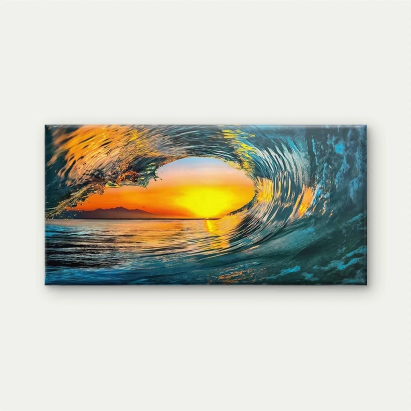 Ocean Wave Sunset Seascape Wall Art Canvas Office Home Room Framed 120x60cm