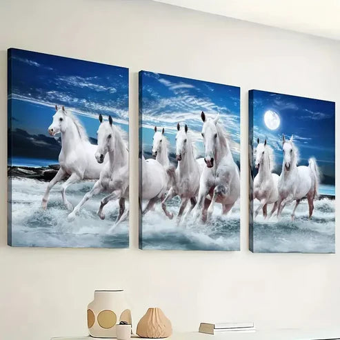 3pcs Symbolizing Success Galloping Horse, Wishes Wall Art Canvas Unframed - High Quality Print 100% Australian Made Wall Canvas