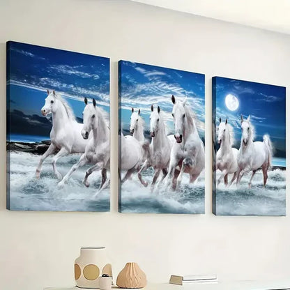 3pcs Symbolizing Success Galloping Horse, Wishes Wall Art Canvas Unframed - High Quality Print 100% Australian Made Wall Canvas