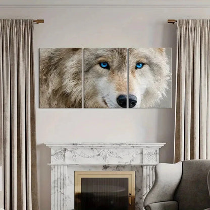 3pcs Artistic Wolf Portrait Blue Eyes Metal Print Ready to Hang Art - Bella Home Decor