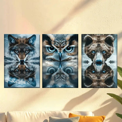 3pcs Wolves, owls, reflections of bears Wall Art Set Canvas Framed 60x90cm - High Quality Print 100% Australian Made Wall Canvas Ready to Hang - Bella Home Decor