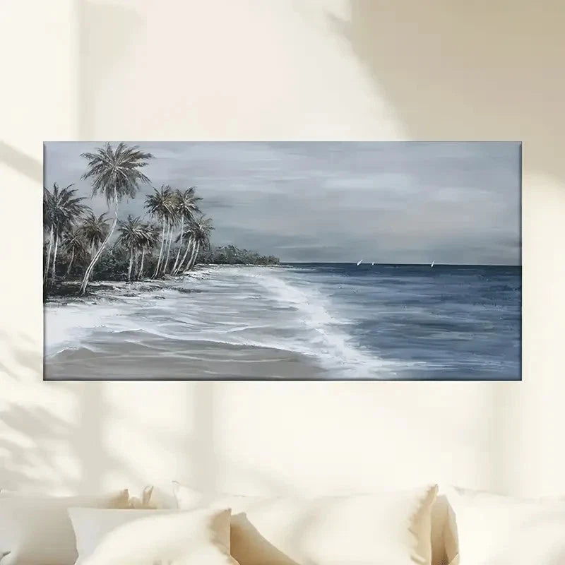 Beach Scene With Palm Trees Wall Art Canvas Office Home Room Framed 120x60cm