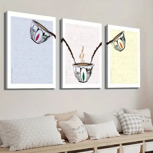 3pcs Colorful Coffee Cup Wall Art Set Canvas Unframed - High Quality Print 100% Australian Made Wall Canvas - Bella Home Decor