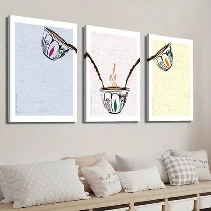 3pcs Colorful Coffee Cup Wall Art Set Canvas Unframed - High Quality Print 100% Australian Made Wall Canvas - Bella Home Decor
