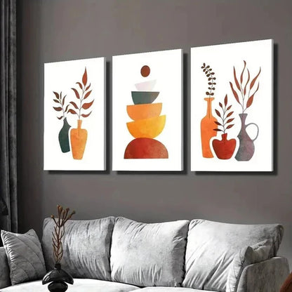3pcs Circle Balance Floral Vase Arrangement Wall Art Set Canvas Unframed - High Quality Print 100% Australian Made Wall Canvas - Bella Home Decor