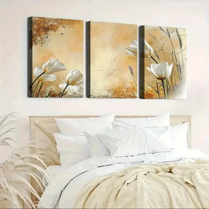 3pcs Elegant Floral White Tulip Paintings  Wall Art Canvas Unframed - High Quality Print 100% Australian Made Wall Canvas