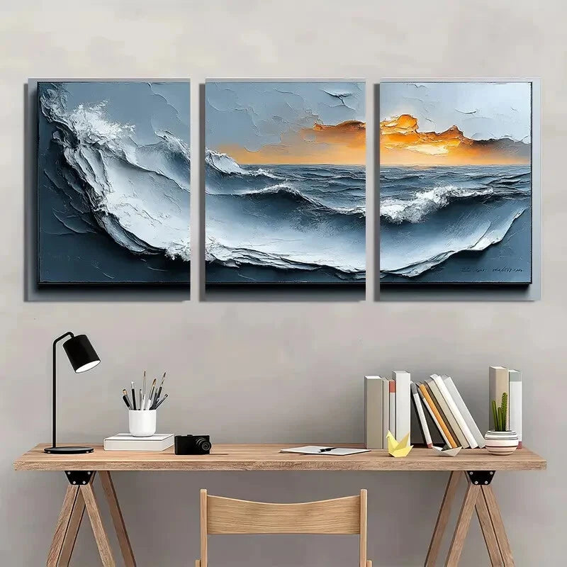 3pcs Minimalist Gray Abstract Painting Metal Print Ready to Hang Art - Bella Home Decor