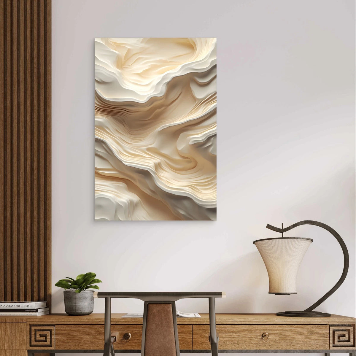 Neutral 3D Layered Paper Cut Abstract Beige 40x60cm Metal Print Ready to Hang