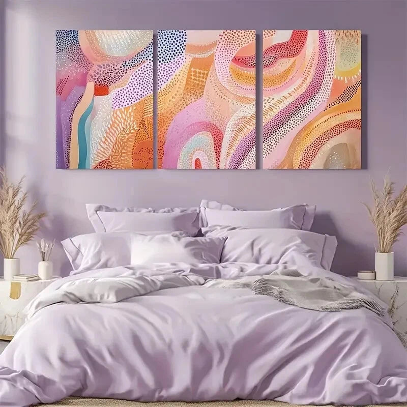 3pcs Abstract Pastel Dot Vibrant Colors & Patterns Metal Print Ready to Hang Art - Bella Home Decor