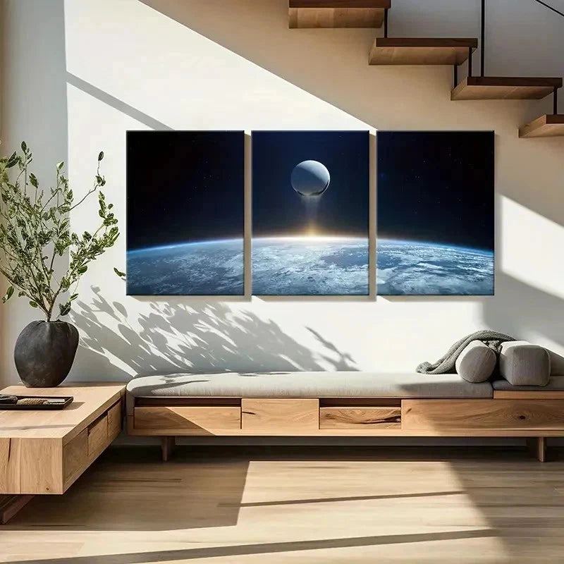 3pcs Science Fiction Art Universe Earth Wall Art Set Canvas Framed 50x70cm - High Quality Print 100% Australian Made Wall Canvas Ready to Hang