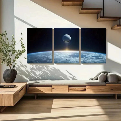 3pcs Science Fiction Art Universe Earth Wall Art Set Canvas Framed 50x70cm - High Quality Print 100% Australian Made Wall Canvas Ready to Hang