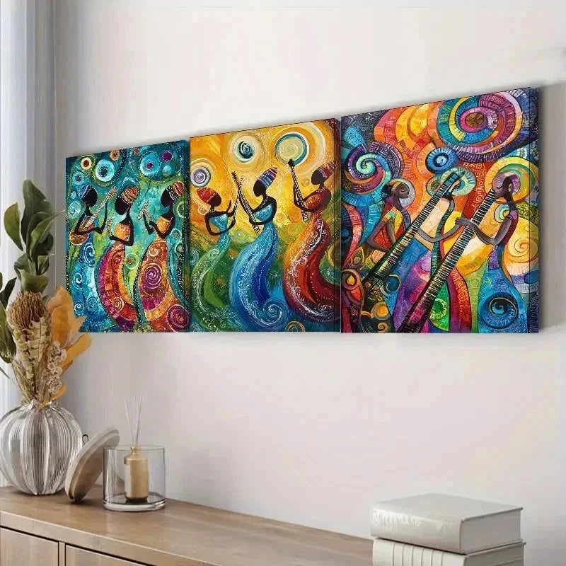 3pcs  Featuring Women Dancing And Making Music Wall Art Set Canvas Framed 60x90cm - High Quality Print 100% Australian Made Wall Canvas Ready to Hang - Bella Home Decor