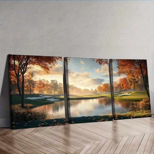 3pcs Golf Course Nature Wall Art Set Canvas Framed 50x70cm - High Quality Print 100% Australian Made Wall Canvas Ready to Hang
