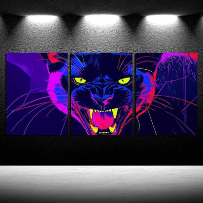 3pcs Vibrant Roaring Leopard Closeup Illustration Metal Print Ready to Hang Art - Bella Home Decor