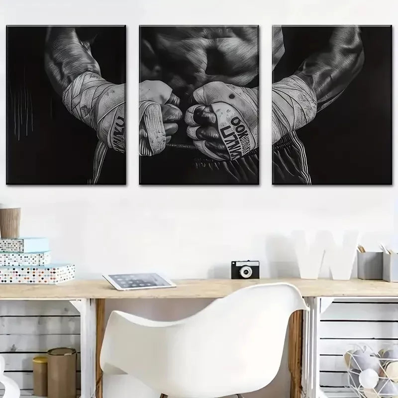 3pcs Boxer black and white art, sports spirit Wall Art Set Canvas Framed 40x60cm - High Quality Print 100% Australian Made Wall Canvas Ready to Hang