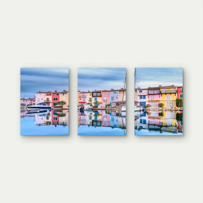 3pcs Harbor Reflections In Port Grimaud Wall Art Set Canvas Framed 40x60cm - High Quality Print 100% Australian Made Wall Canvas Ready to Hang
