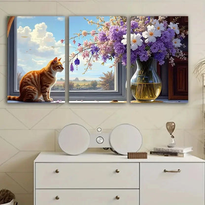 3pcs Cat Sitting On Chair Painting Wall Art Set Canvas Framed 60x90cm - High Quality Print 100% Australian Made Wall Canvas Ready to Hang - Bella Home Decor