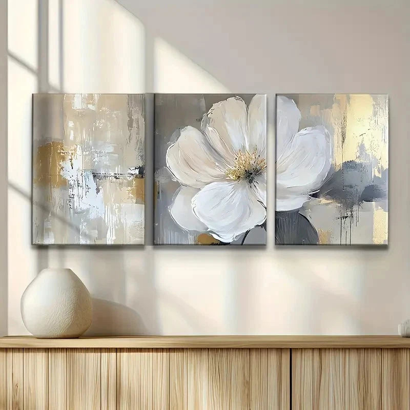 3pcs Golden Gloss Abstract Design Metal Print Ready to Hang Art - Bella Home Decor