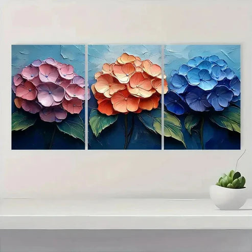3pcs Orange & Purple Flowers Vibrant Wall Art Set Canvas Unframed - High Quality Print 100% Australian Made Wall Canvas