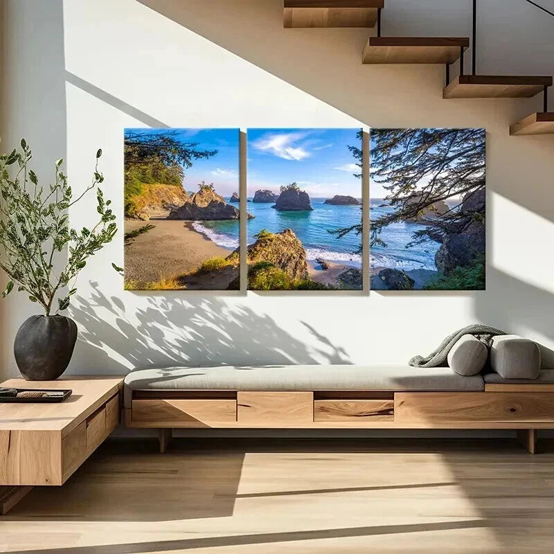 3pcs Seaside & Rocky Beach Landscape Wall Art Set Canvas Framed 60x90cm - High Quality Print 100% Australian Made Wall Canvas Ready to Hang - Bella Home Decor