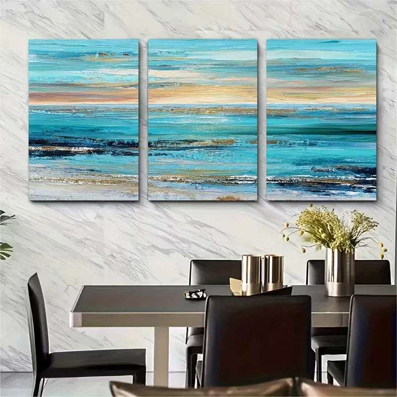 3pcs Impressionist Vibrant Ocean Scene Metal Print Ready to Hang Art